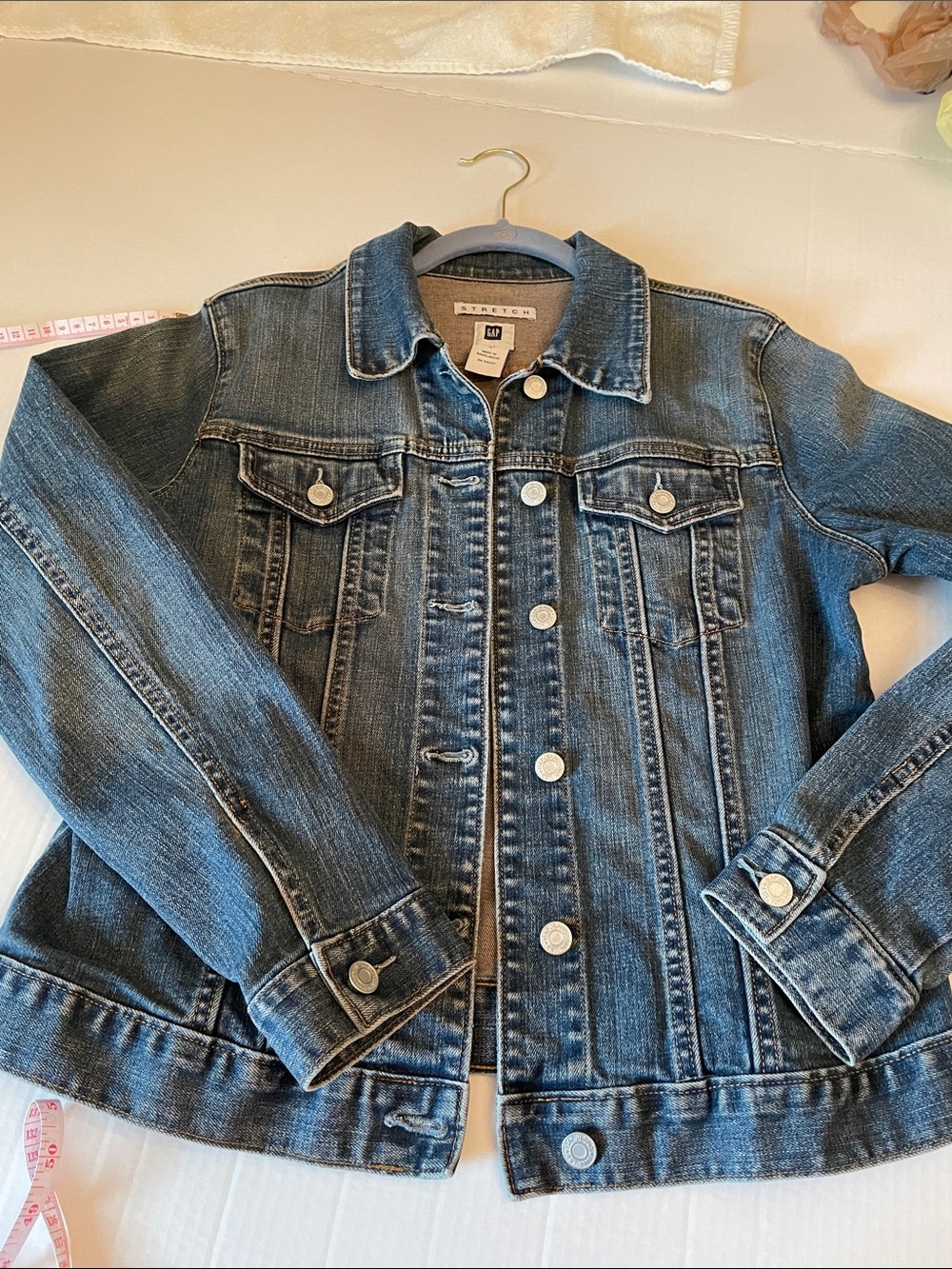 GAP Blue Stretch Denim Jacket with Contrast Stitching